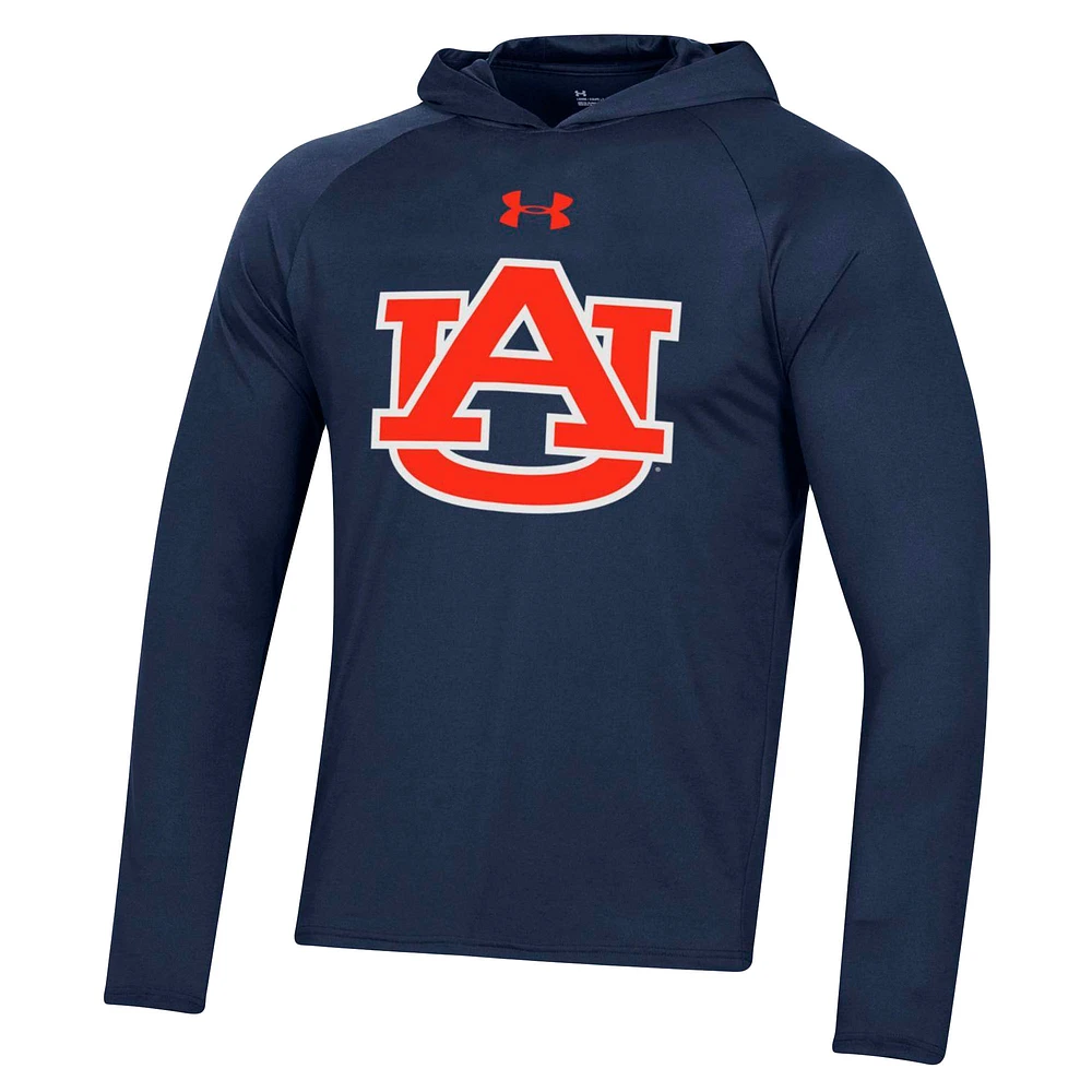 Men's Under Armour  Navy Auburn Tigers School Logo Raglan Long Sleeve Hoodie Performance T-Shirt