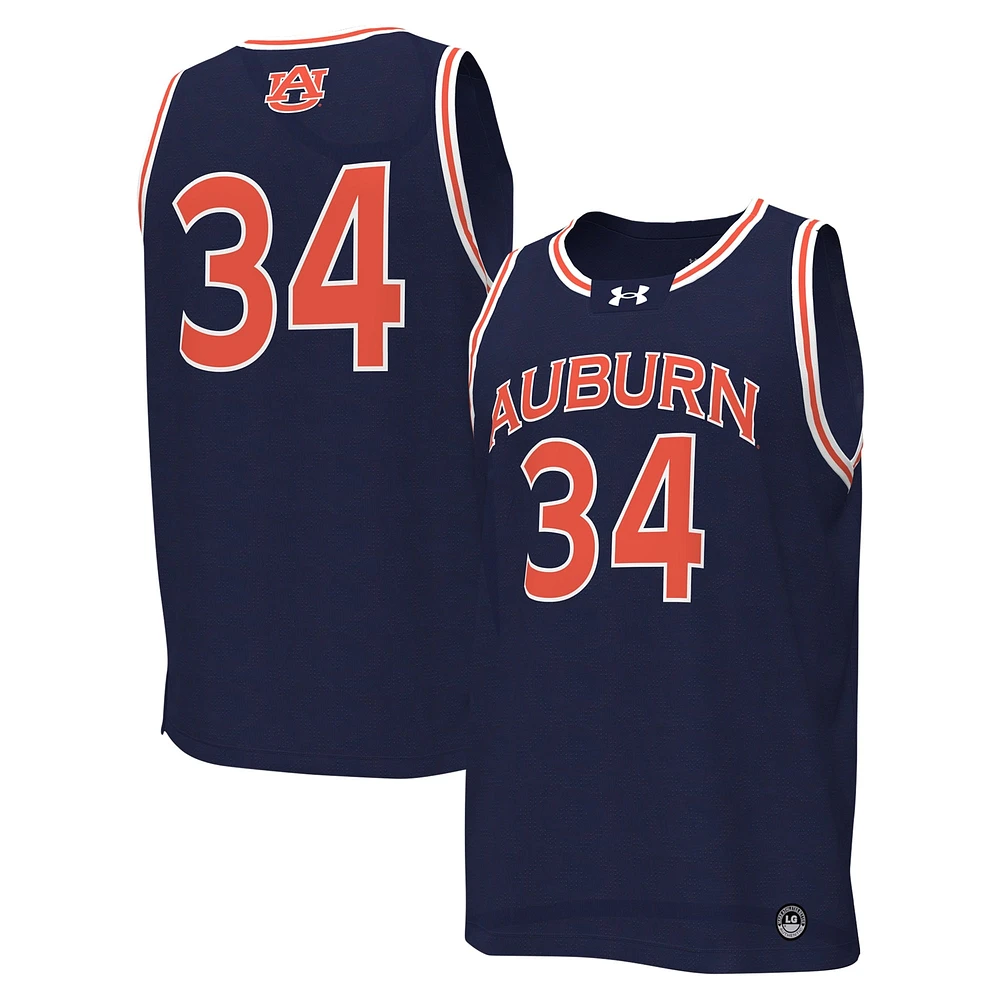 Maillot de basket-ball réplique Under Armour #34 Auburn Tigers bleu marine pour homme