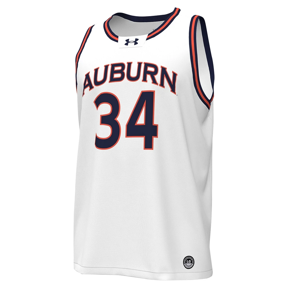 Men's Under Armour #34 White Auburn Tigers Replica Basketball Jersey