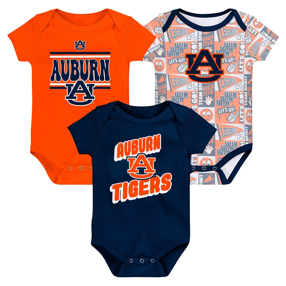 Newborn Navy Auburn Tigers Sunday Comics 3-Pack Bodysuit Set