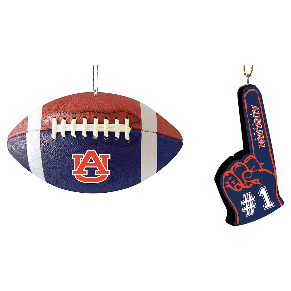 Ensemble de deux décorations de doigts en mousse et ballon de football Auburn Tigers de The Memory Company