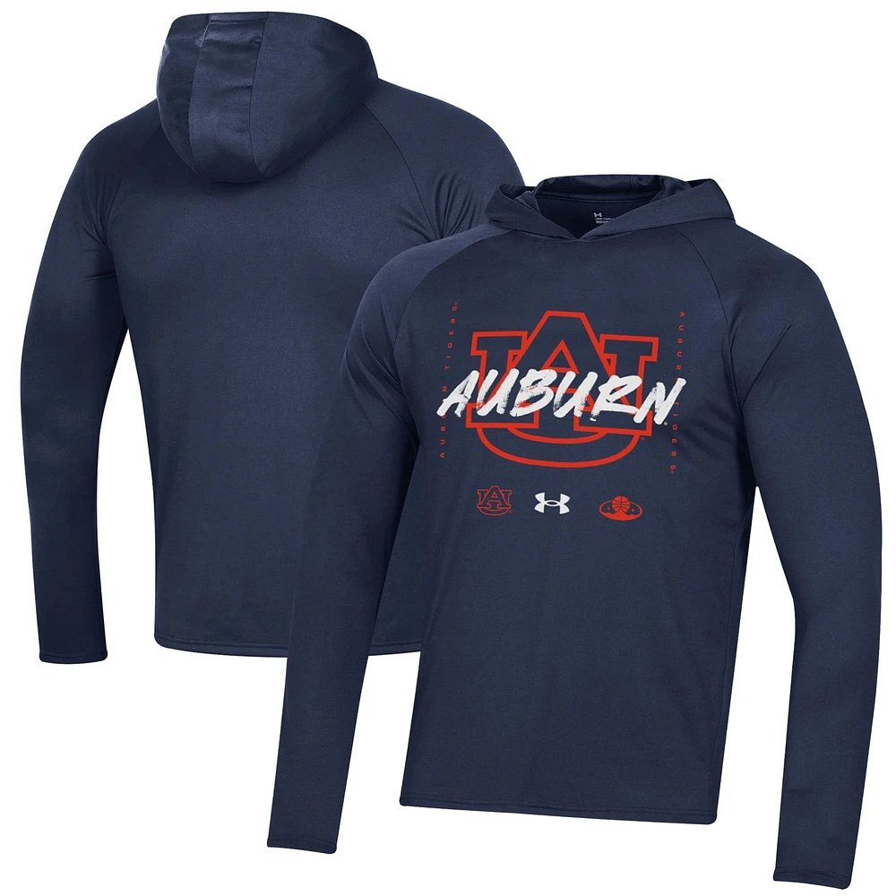 Under Armour Auburn Tigers 2023 On Court Bench Shooting T-shirt à capuche manches longues, bleu marine