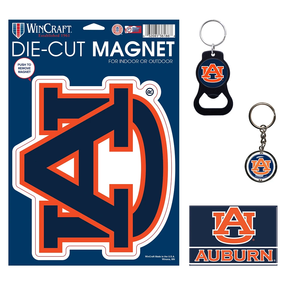 Lot de 4 porte-clés et aimants WinCraft Auburn Tigers