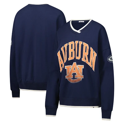 Women's '47  Navy Auburn Tigers Clubhouse Daze Eighties V-Neck Pullover Sweatshirt