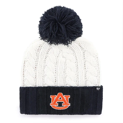 Women's '47 White Auburn Tigers Fireside Cuffed Knit Hat with Pom