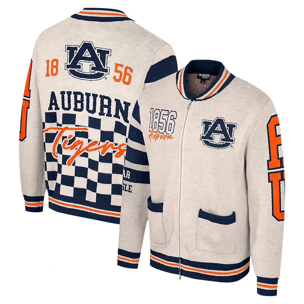 Women's Colosseum Cream Auburn Tigers Jacquard Full-Zip Sweater