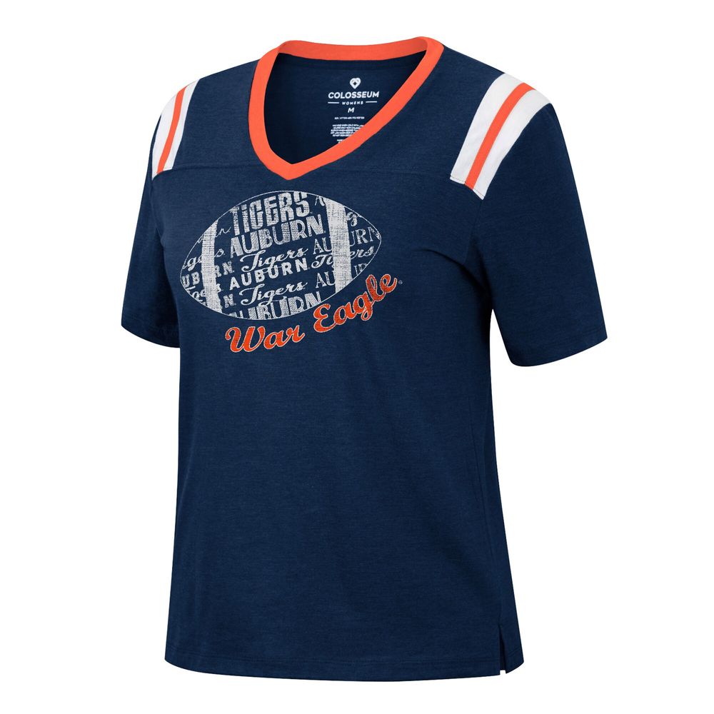 Women's Colosseum Heathered Navy Auburn Tigers 15 Min Early Football V-Neck T-Shirt