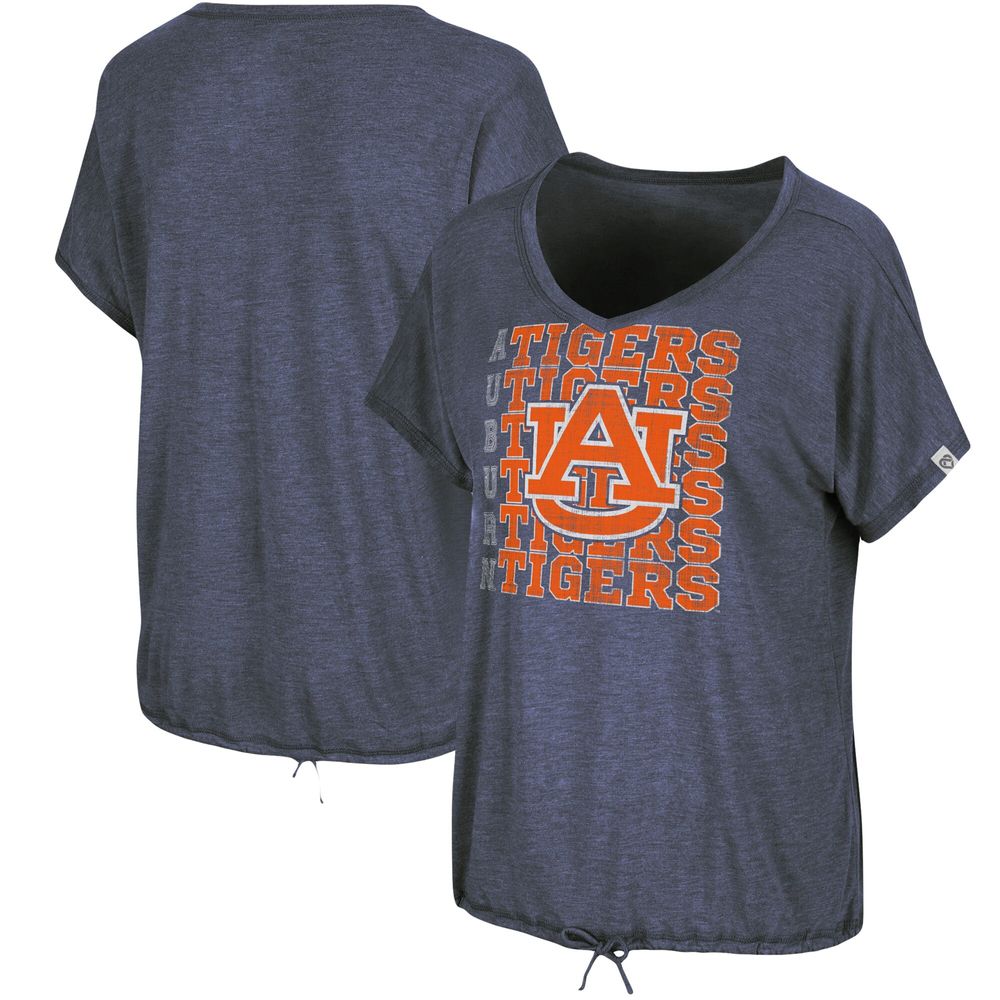 Women's Colosseum Heathered Navy Auburn Tigers Fifth Sense Drawcord V-Neck T-Shirt