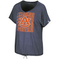 Women's Colosseum Heathered Navy Auburn Tigers Fifth Sense Drawcord V-Neck T-Shirt