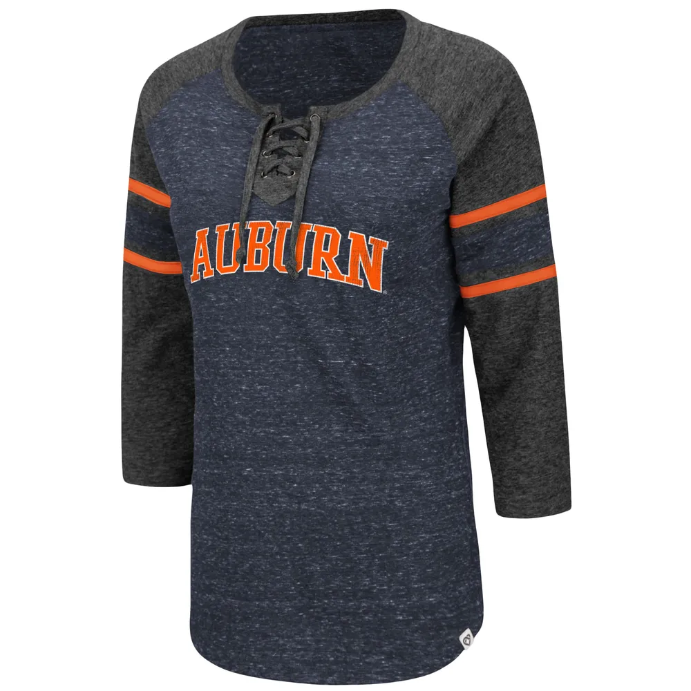 T-shirt Colosseum Navy/Heathered Charcoal Tigres Auburn Scienta Pasadena Raglan à manches 3/4 Space Dye pour femme