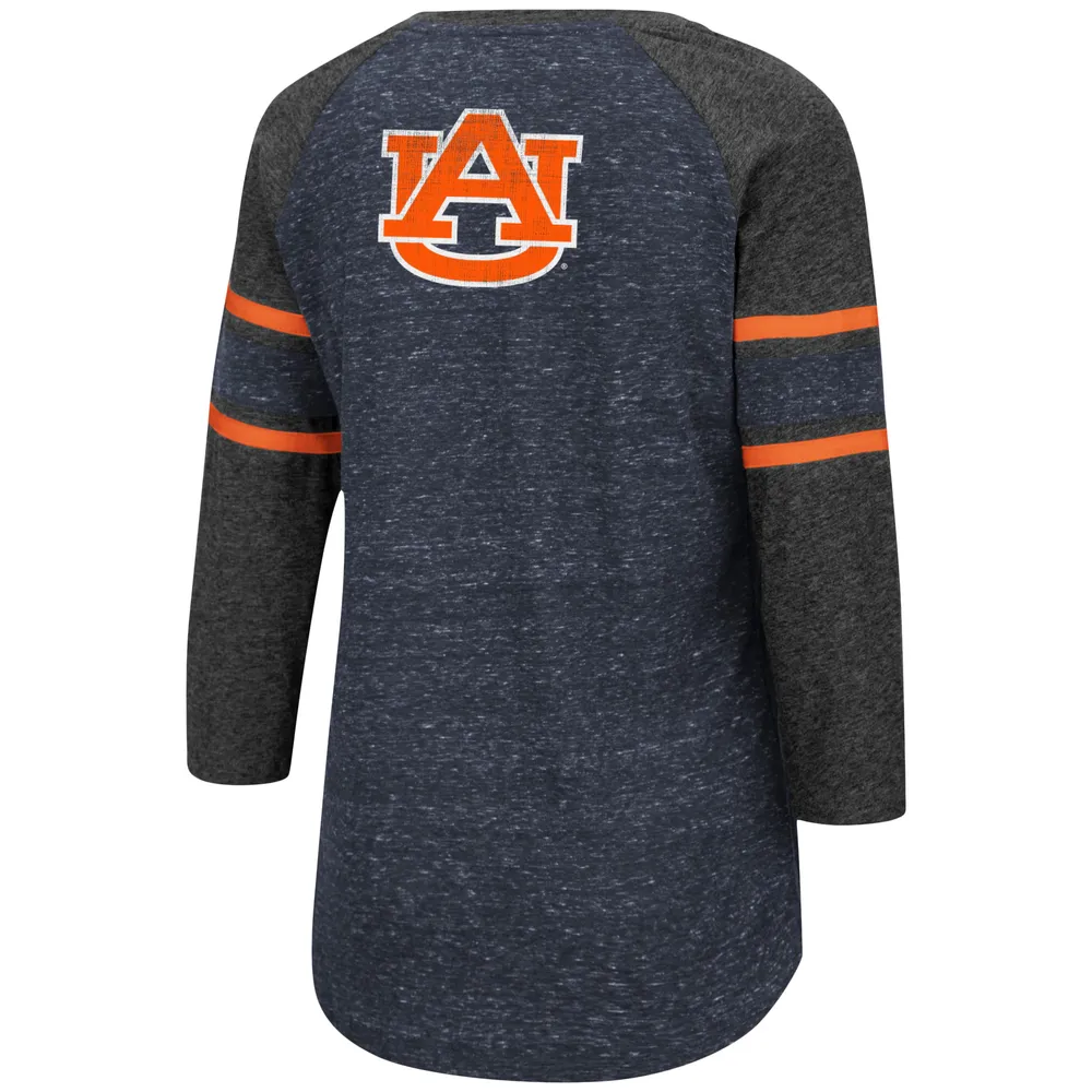 T-shirt Colosseum Navy/Heathered Charcoal Tigres Auburn Scienta Pasadena Raglan à manches 3/4 Space Dye pour femme