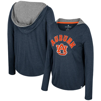 Women's Colosseum  Navy Auburn Tigers Distressed Heather Long Sleeve Hoodie T-Shirt