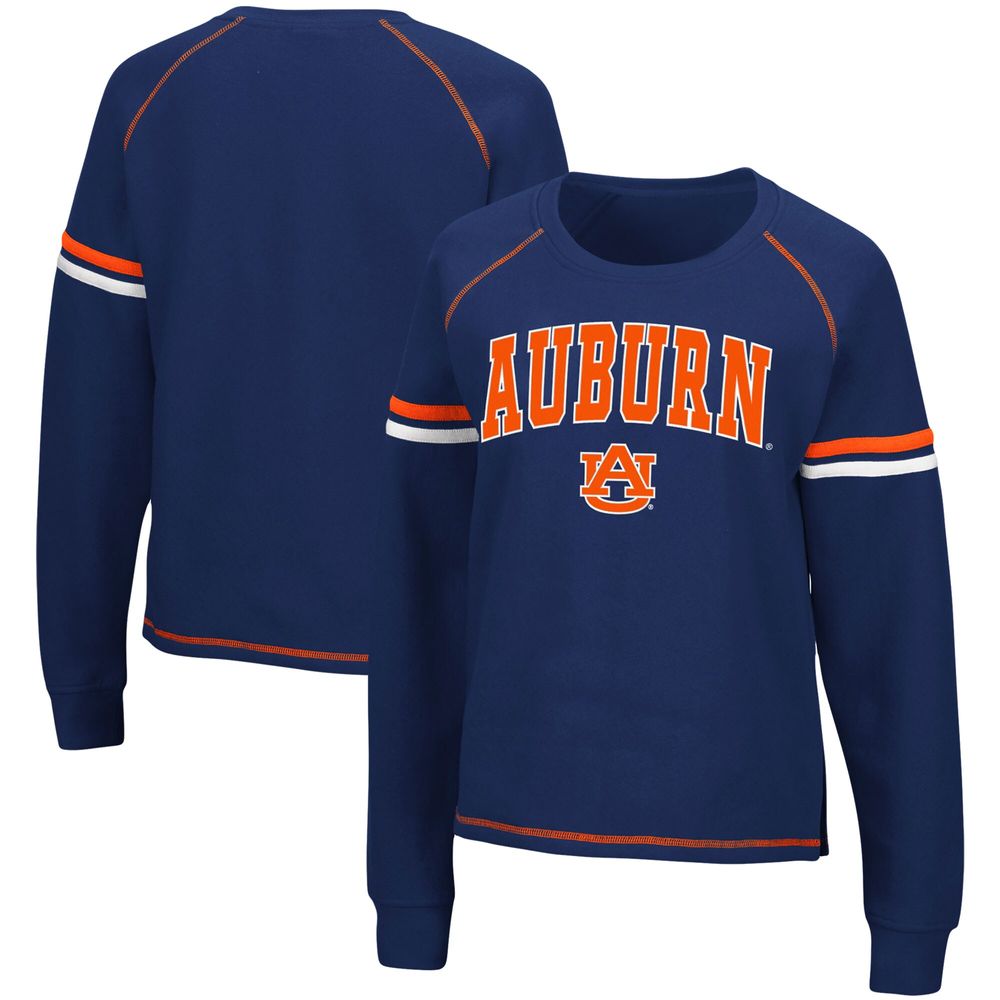 Women's Colosseum Navy Auburn Tigers Sweep Pass Sleeve Stripe Raglan Pullover Sweatshirt