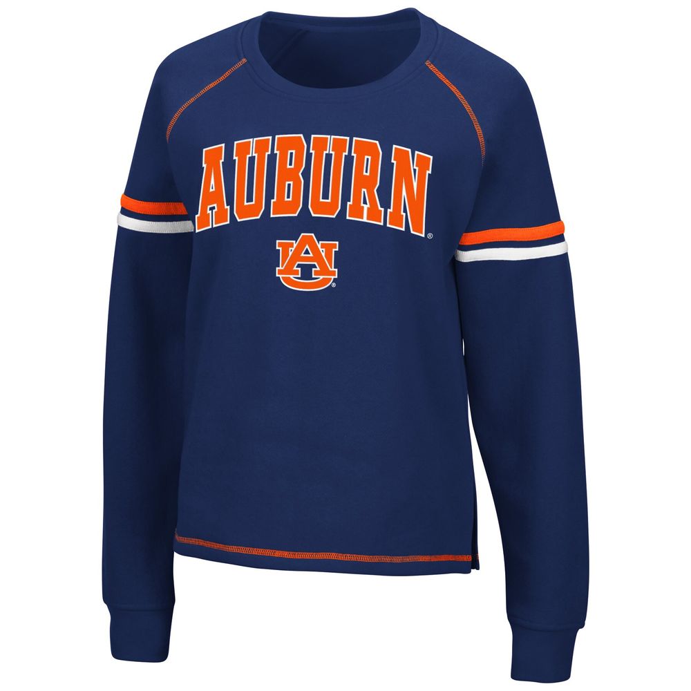 Women's Colosseum Navy Auburn Tigers Sweep Pass Sleeve Stripe Raglan Pullover Sweatshirt