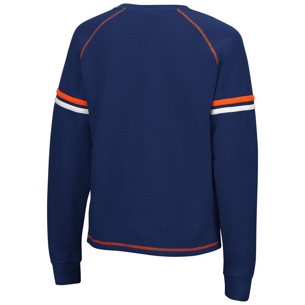 Women's Colosseum Navy Auburn Tigers Sweep Pass Sleeve Stripe Raglan Pullover Sweatshirt