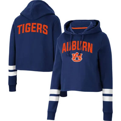 Auburn Tigers Colosseum Women's Throwback Stripe Cropped Pullover Hoodie - Navy