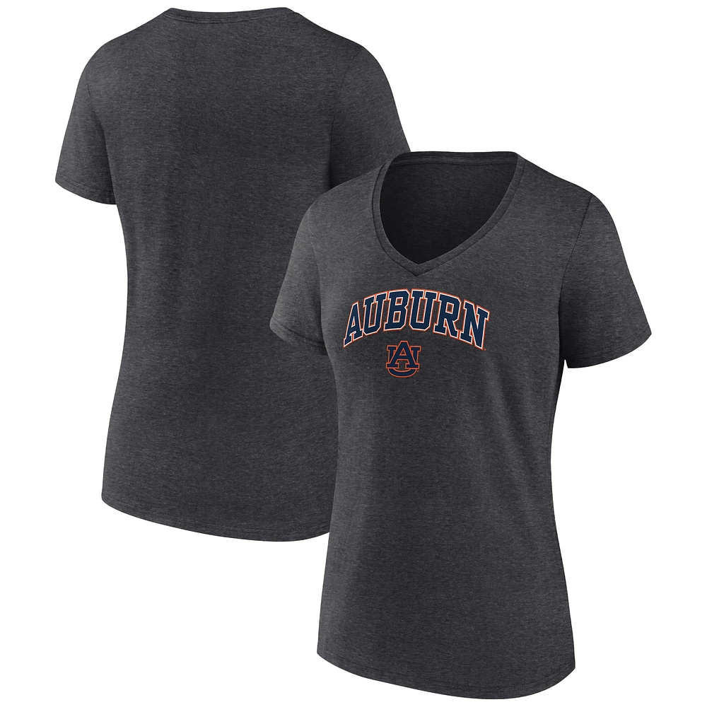 Women's Fanatics Heather Charcoal Auburn Tigers Campus V-Neck T-Shirt