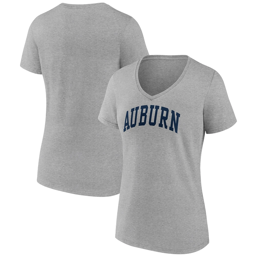 Women's Fanatics Heather Gray Auburn Tigers Basic Arch V-Neck T-Shirt