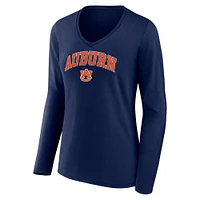 T-shirt à manches longues et col en V pour femme Fanatics Navy Auburn Tigers Campus