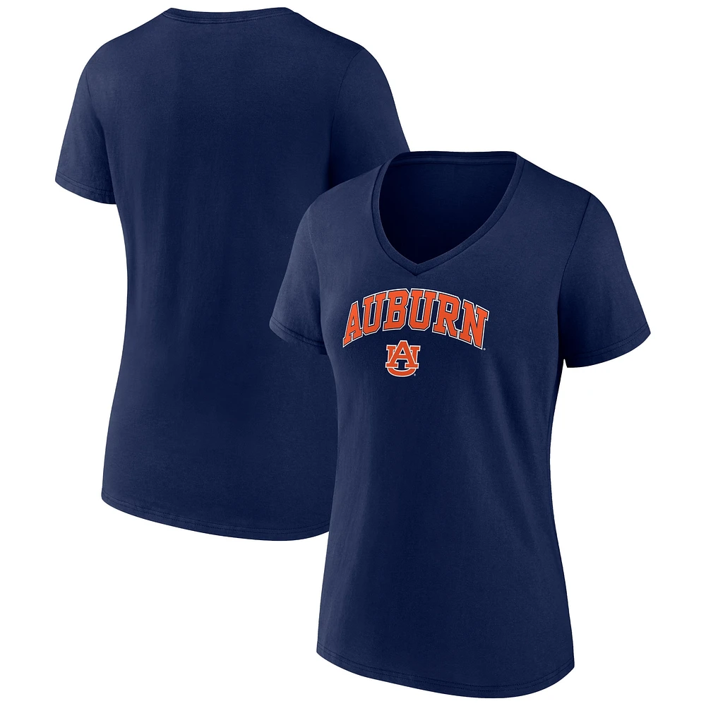 T-shirt à col en V pour femme Fanatics Navy Auburn Tigers Campus