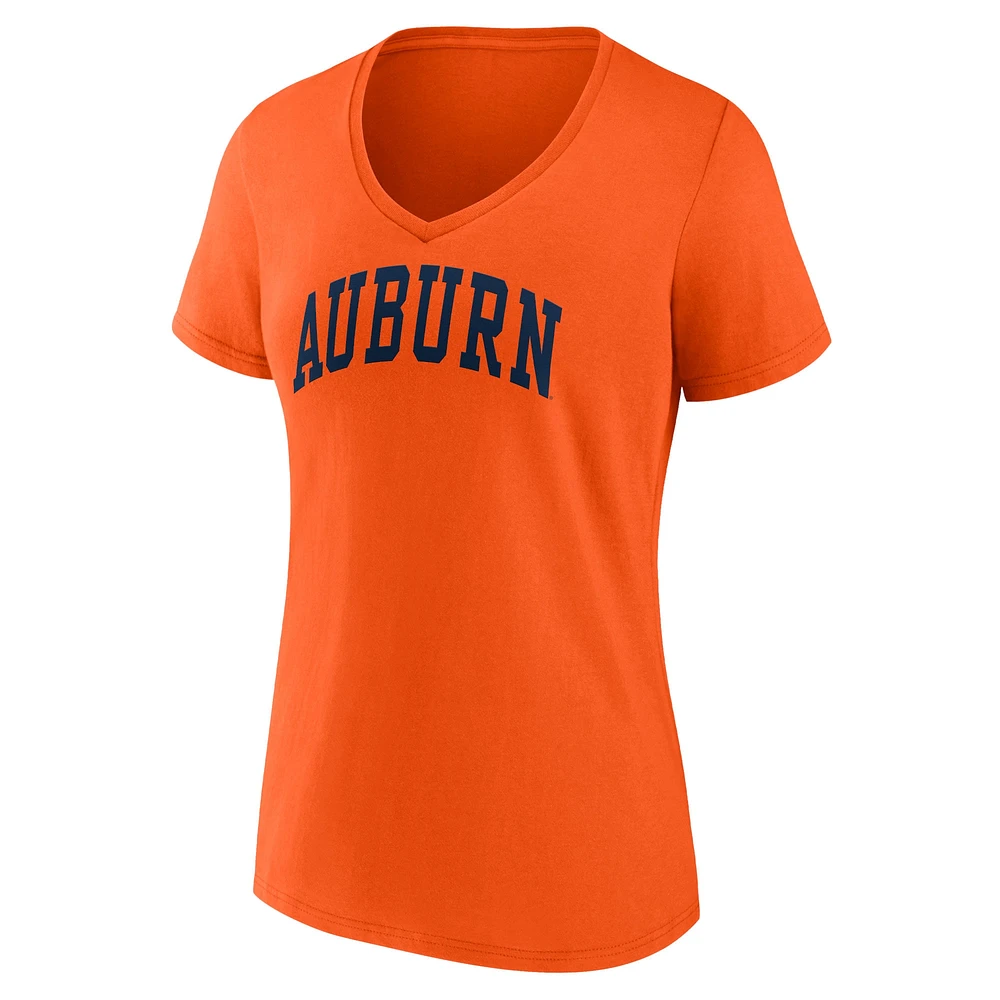 Women's Fanatics Orange Auburn Tigers Basic Arch V-Neck T-Shirt