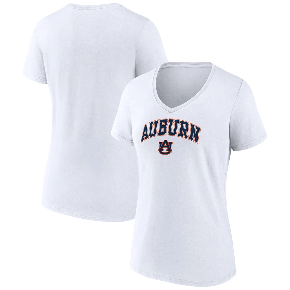 T-shirt à col en V blanc Auburn Tigers Fanatics pour femmes