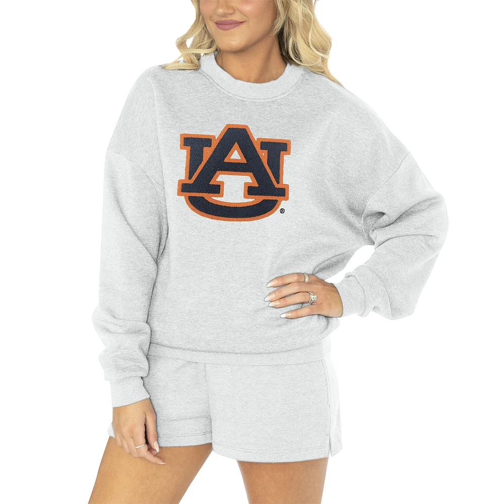 Women's Gameday Couture Ash Auburn Tigers Team Effort Pullover Sweatshirt & Shorts Sleep Set