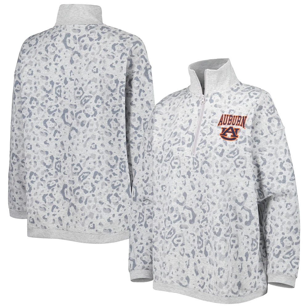 Sweat Gameday Couture pour femme gris chiné Auburn Tigers léopard quart zippé