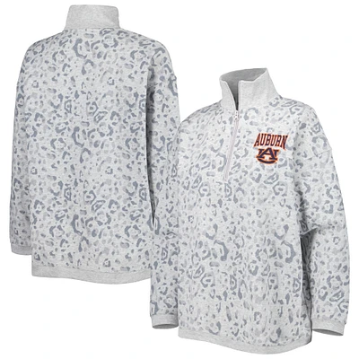 Women's Gameday Couture Heather Gray Auburn Tigers Leopard Quarter-Zip Sweatshirt