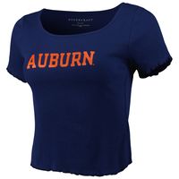 Women's Navy Auburn Tigers Baby Rib Lettuce-Edge Trim T-Shirt