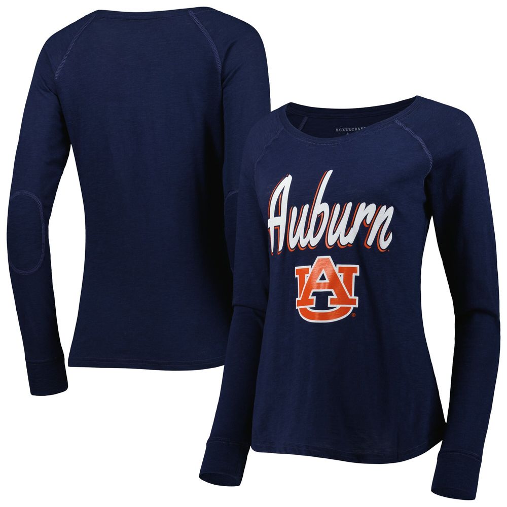 Women's Navy Auburn Tigers Payton Elbow Patch Slub Raglan Long Sleeve T-Shirt