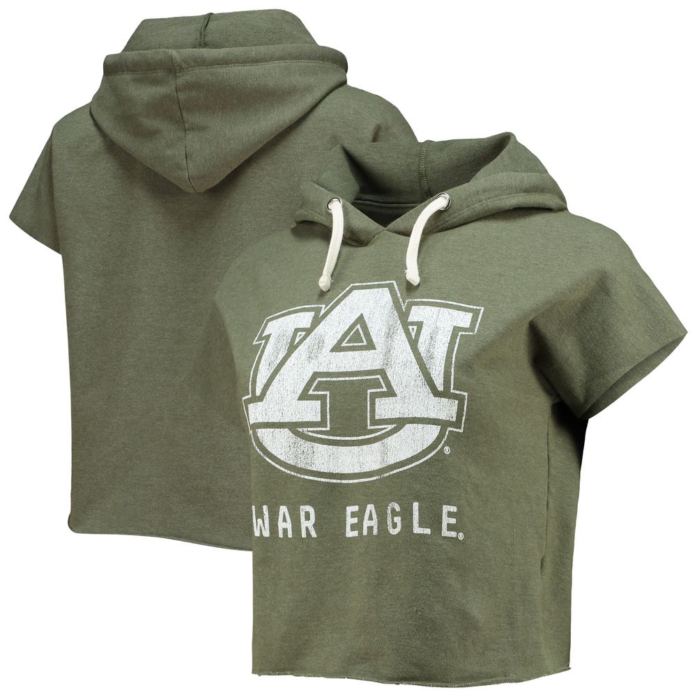 Original Retro Brand Women's Original Retro Brand Olive Auburn Tigers  Cropped Tri-Blend Short Sleeve Pullover Hoodie | Coquitlam Centre