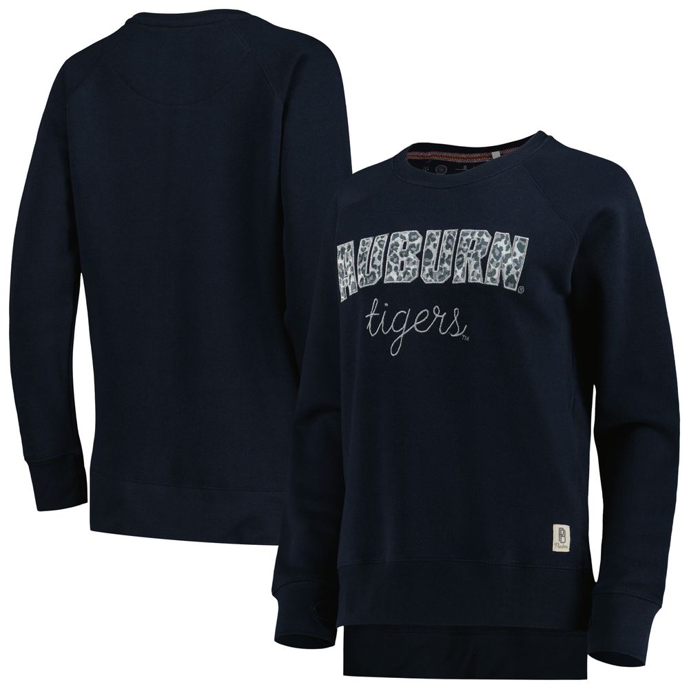 Women's Pressbox Navy Auburn Tigers Steamboat Animal Print Raglan Pullover Sweatshirt