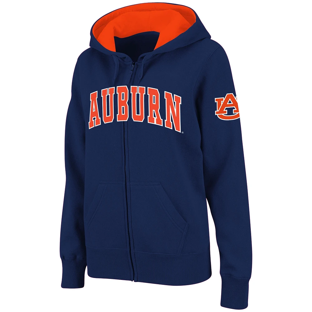 Women's Stadium Athletic Navy Auburn Tigers Arched Name Full-Zip Hoodie