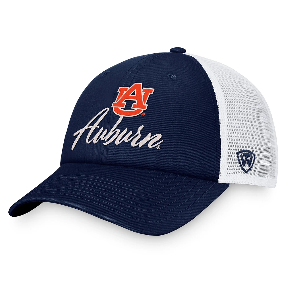 Casquette réglable Top of the World pour femmes, bleu marine/blanc, Auburn Tigers Charm Trucker