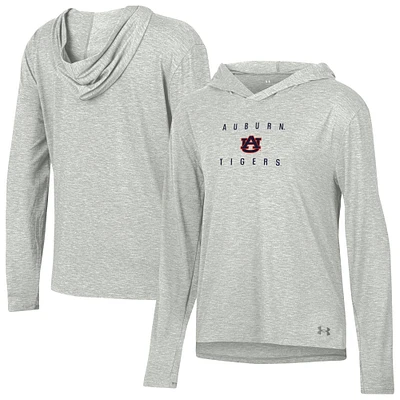 T-shirt à capuche manches longues et trois mélanges pour femme Under Armour Heather Gray Auburn Tigers