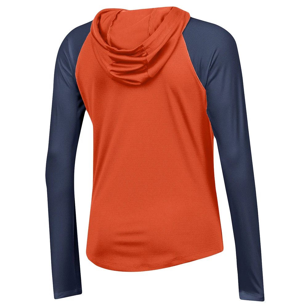 T-shirt à capuche et manches longues Under Armour Auburn Tigers Gameday Mesh Performance Raglan pour femme