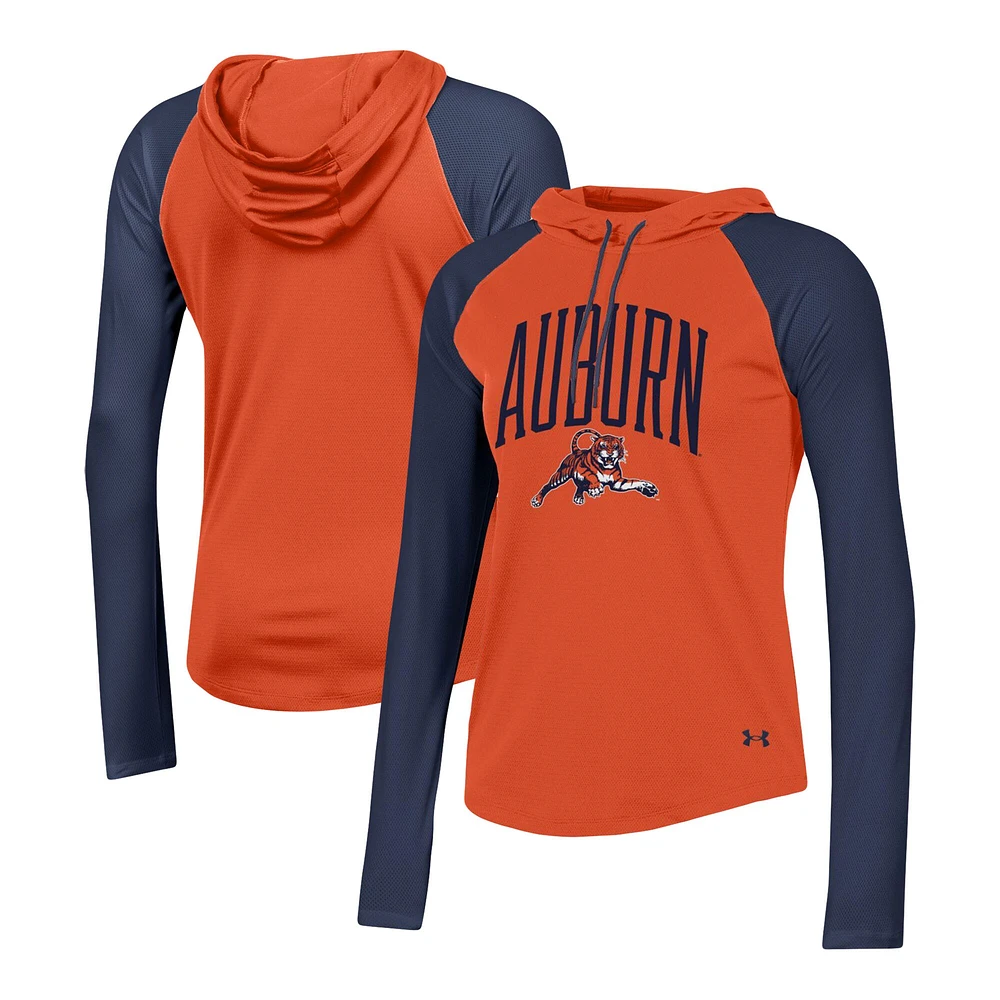 Women's Under Armour Orange Auburn Tigers Gameday Mesh Performance Raglan Hooded Long Sleeve T-Shirt