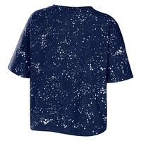 Women's WEAR by Erin Andrews Navy Auburn Tigers Bleach Wash Splatter Cropped Notch Neck T-Shirt