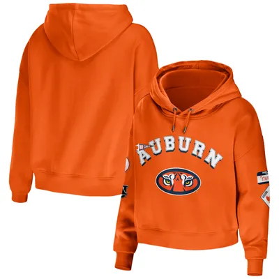 Auburn Tigers WEAR by Erin Andrews Women's Mixed Media Cropped Pullover Hoodie - Orange