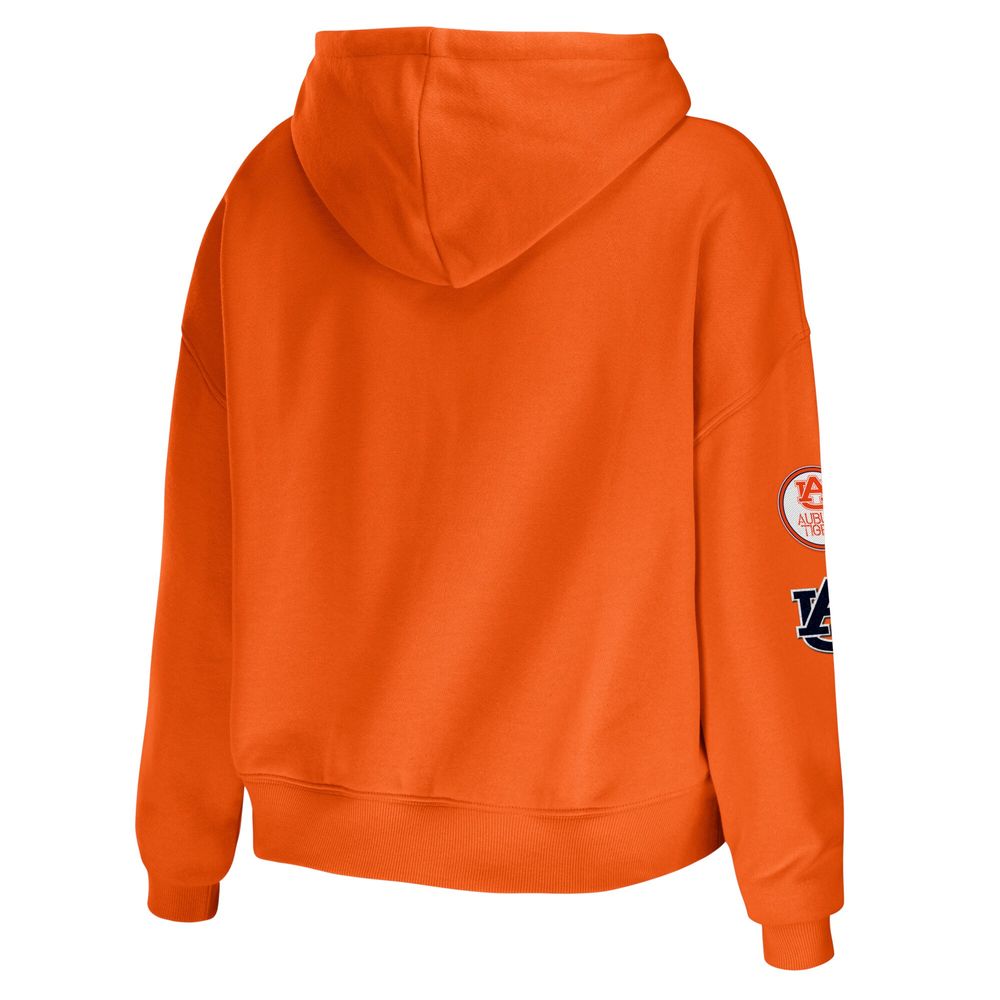 Women's WEAR by Erin Andrews Orange Auburn Tigers Mixed Media Cropped Pullover Hoodie