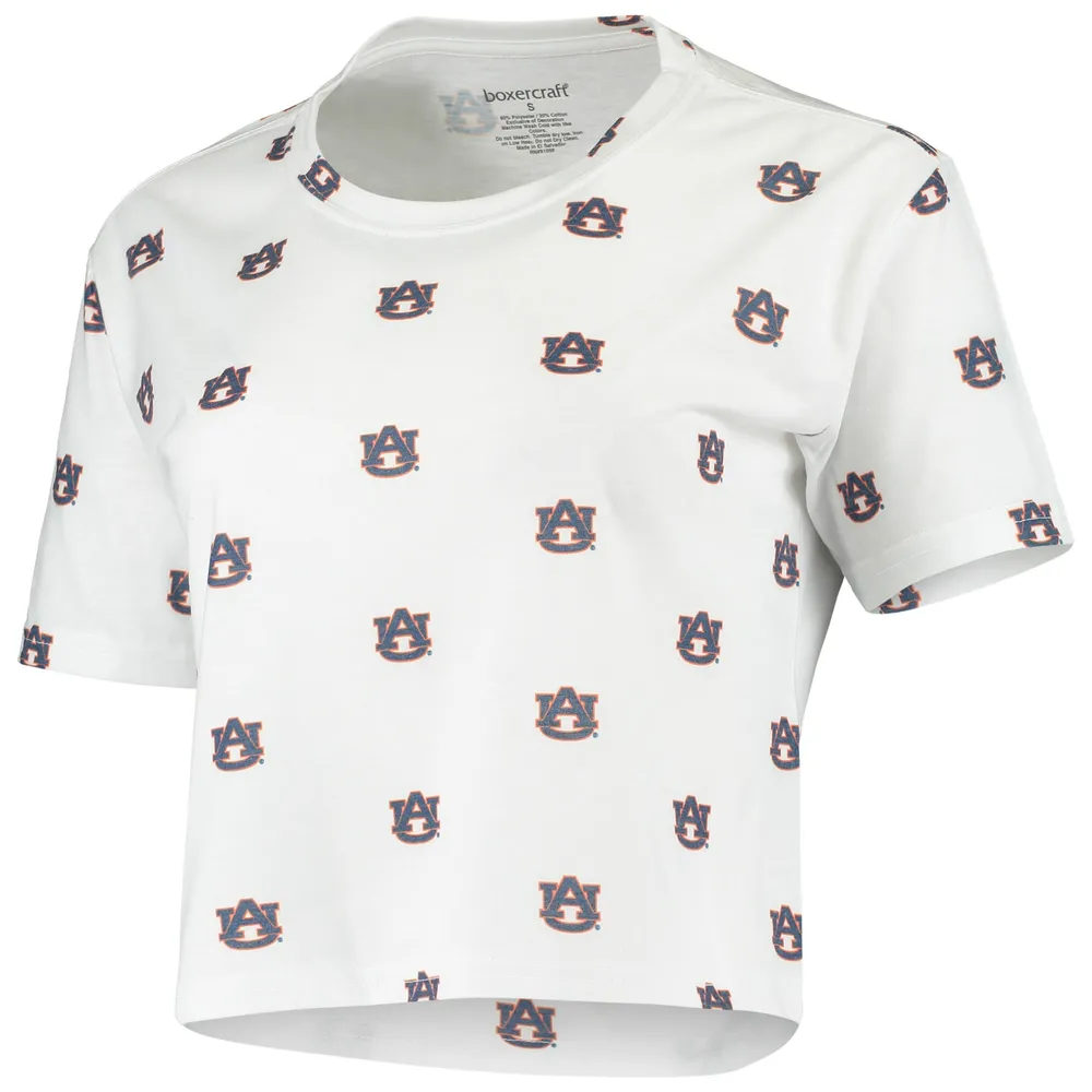 Women's White Auburn Tigers Cropped Allover Print T-Shirt