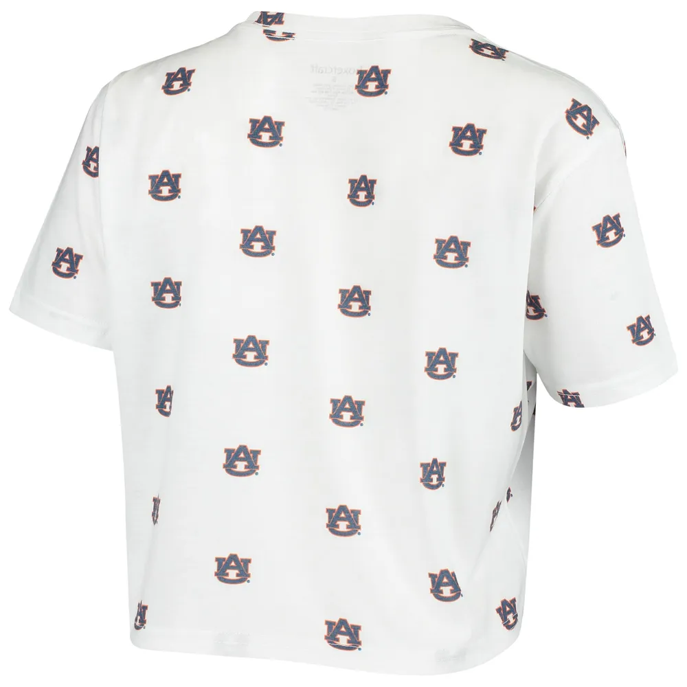 Women's White Auburn Tigers Cropped Allover Print T-Shirt