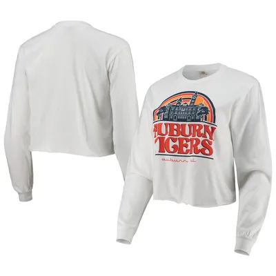 T-shirt blanc à manches longues pour femme Auburn Tigers Retro Campus Crop