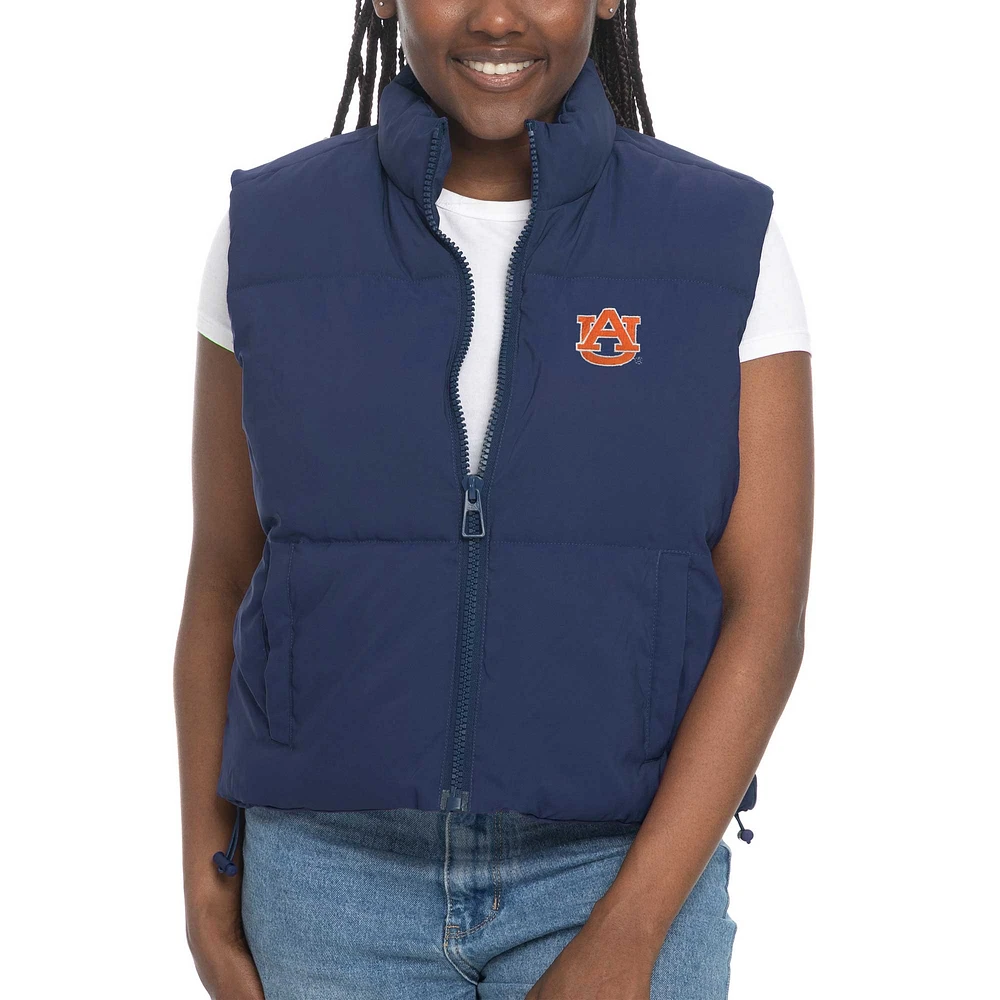 Women's ZooZatz Navy Auburn Tigers Cropped Puffer Full-Zip Vest