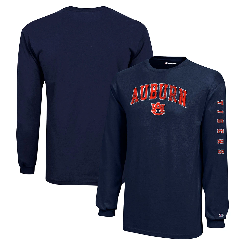 T-shirt à manches longues avec logo vieilli Auburn Tigers Navy Champion Youth