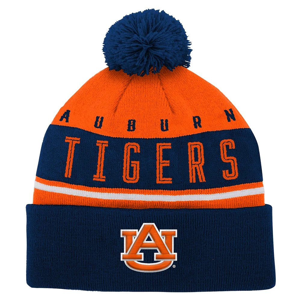 Youth Navy Auburn Tigers Redzone Jacquard Cuffed Knit Hat with Pom