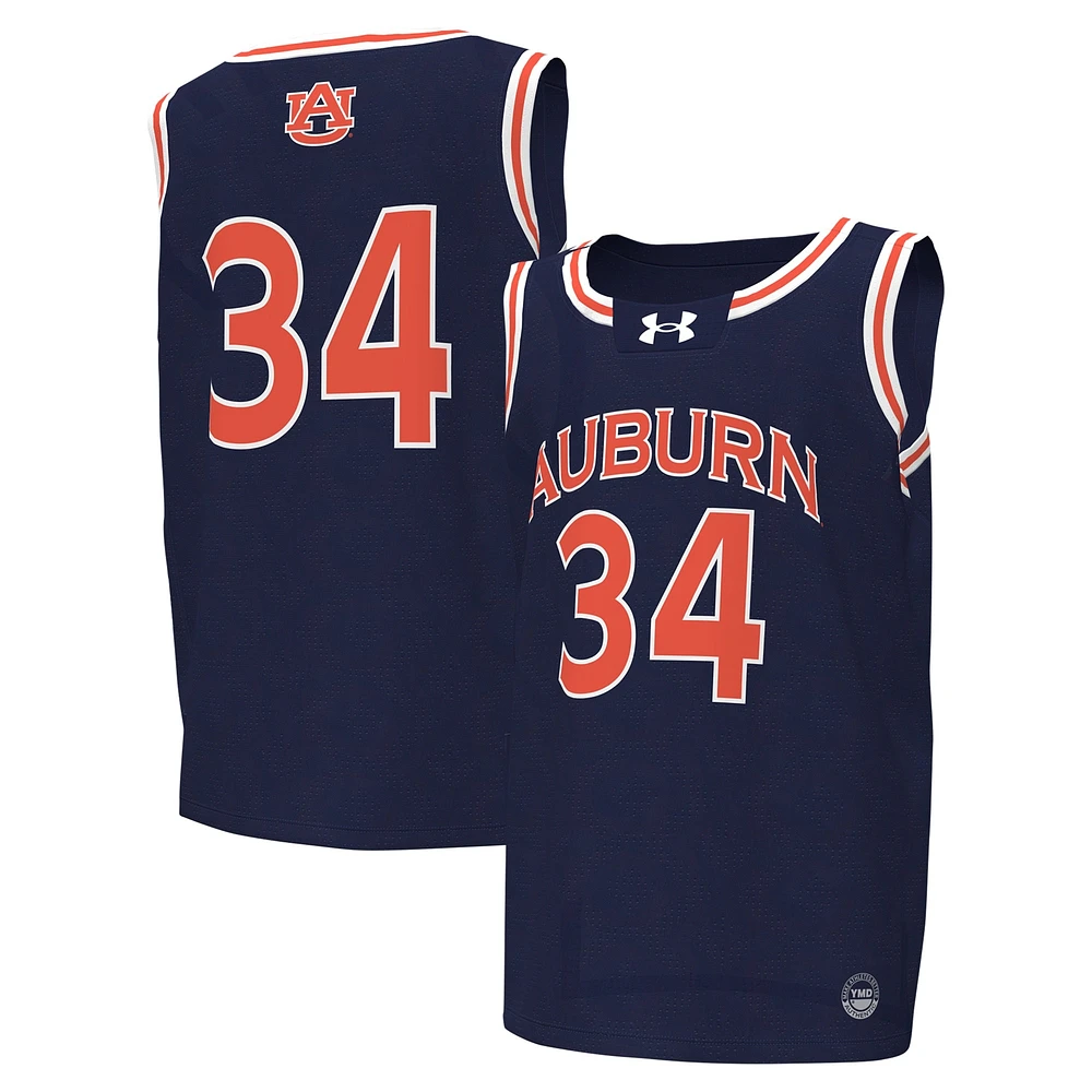 Maillot de basket-ball réplique pour jeunes Under Armour #34 bleu marine Auburn Tigers