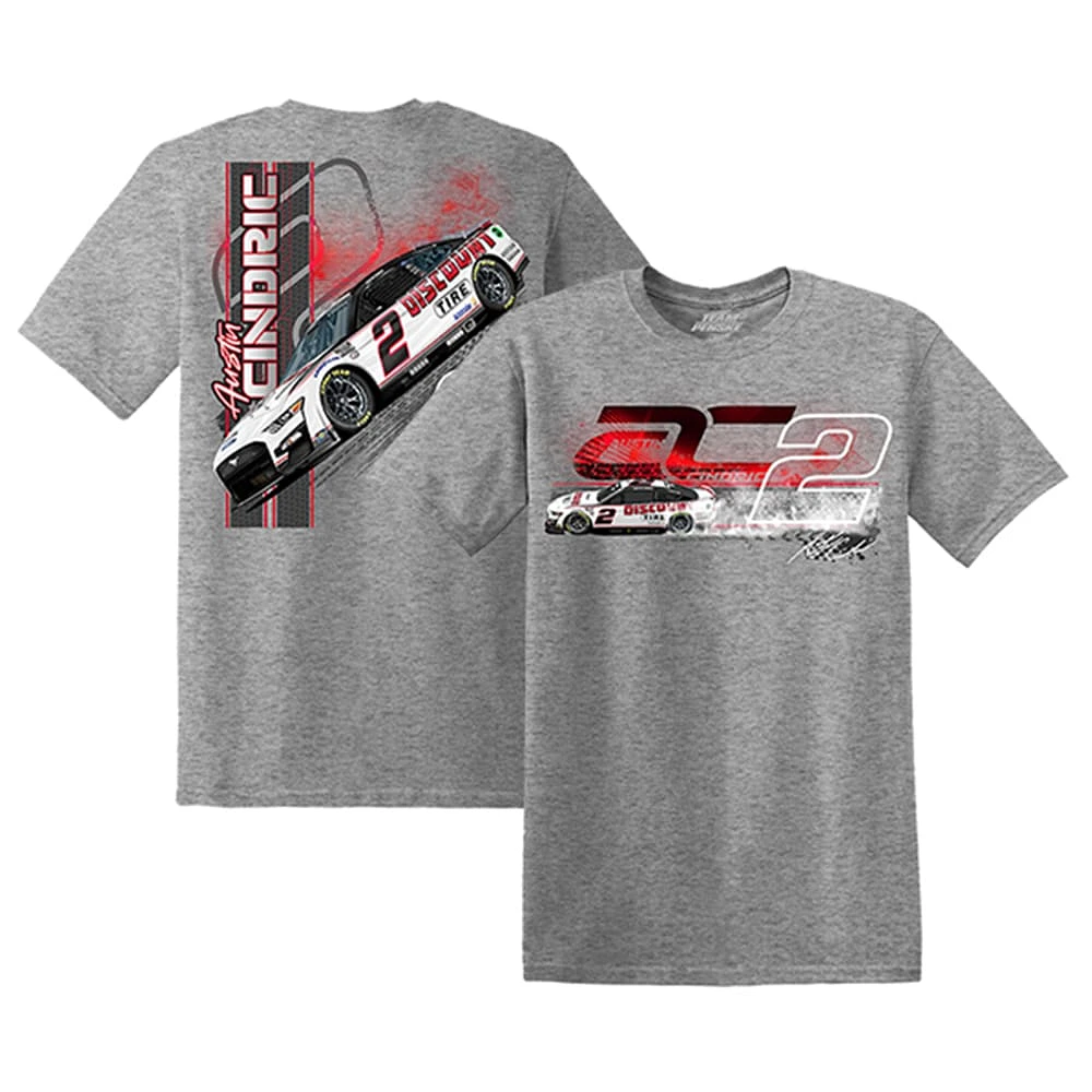 T-shirt pour hommes Team Penske Heather Grey Austin Cindric 2023 #2 Discount Tire