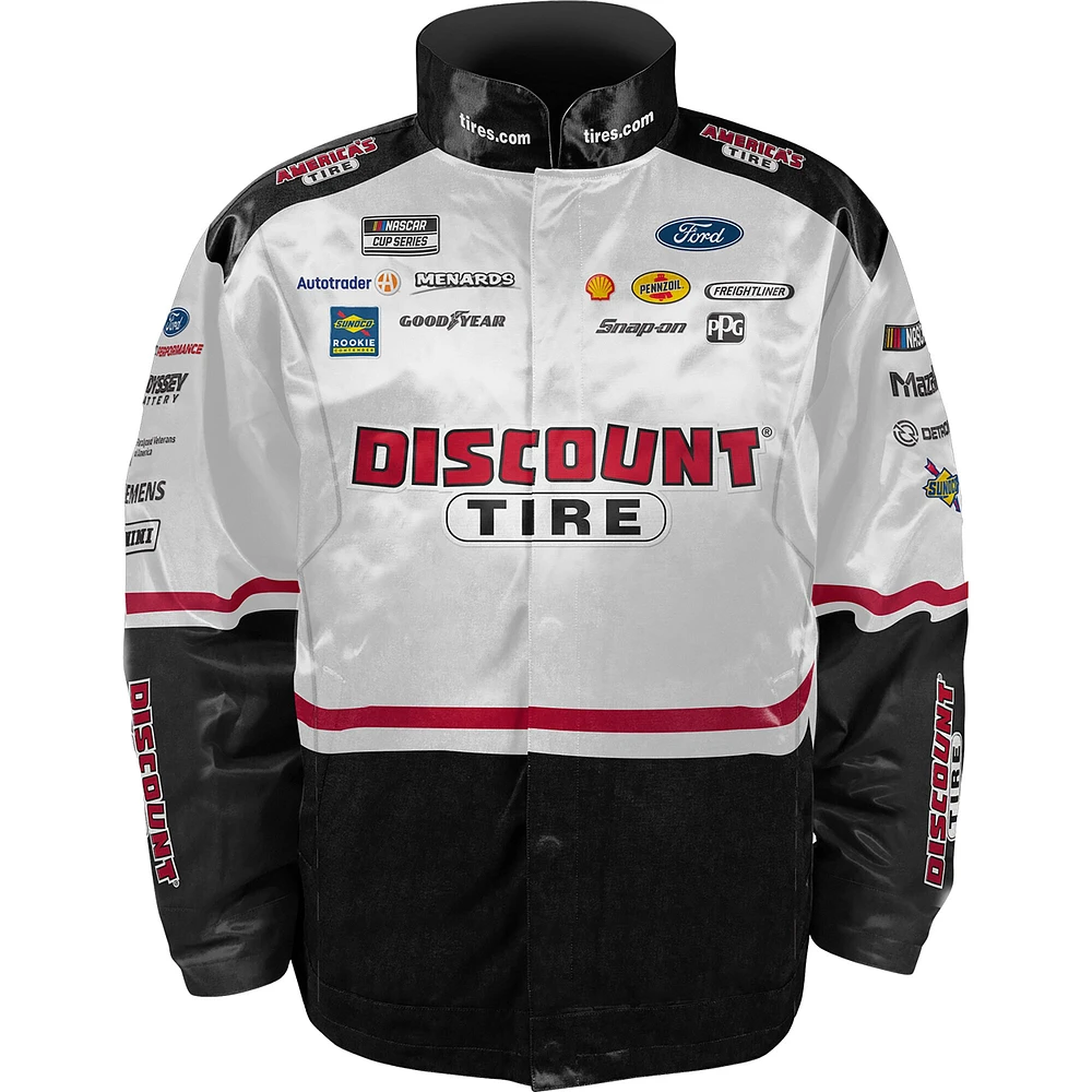 Team Penske Homme Blanc/Noir Austin Cindric Discount Tire Nylon Uniform Full-Snap Jacket